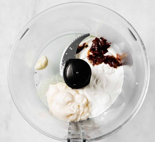 ingredients to make Chipotle sauce in a food processor