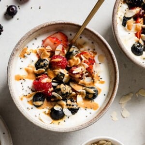 cottage cheese and yogurt in a bowl