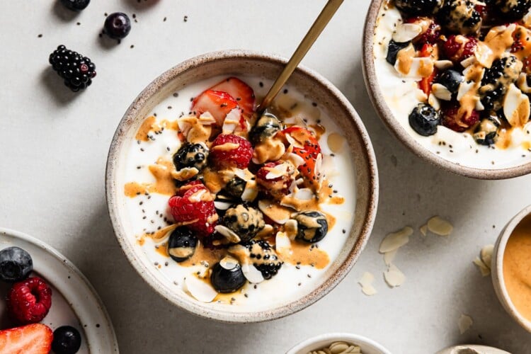 cottage cheese and yogurt in a bowl