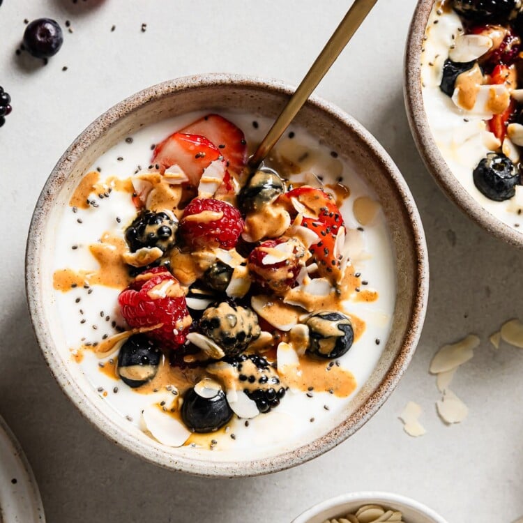 cottage cheese and yogurt in a bowl