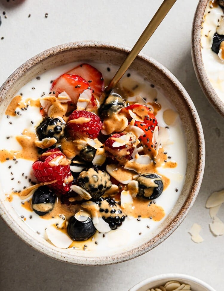 cottage cheese and yogurt in a bowl