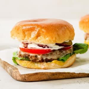 ground turkey burger on top of a wooden board