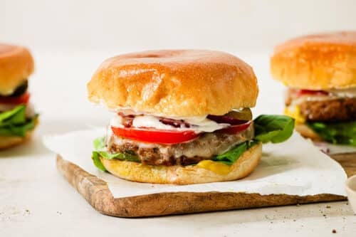 ground turkey burger on top of a wooden board