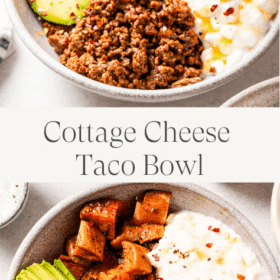 Titled Photo Collage (and shown): Cottage Cheese Taco Bowl