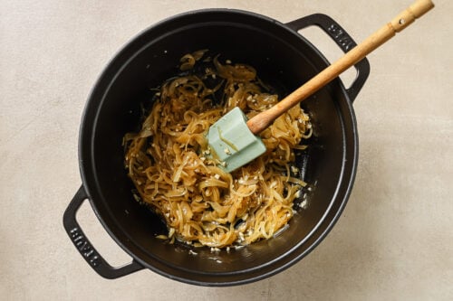 sauteed onions in a Dutch oven pot.