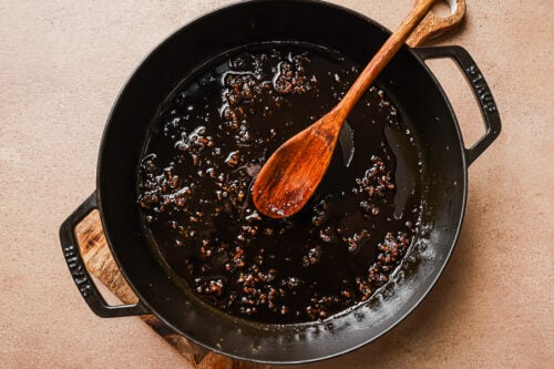 honey and garlic in a cast iron skillet