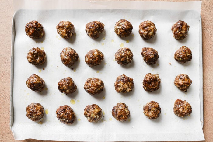 baked meatballs on a baking sheet