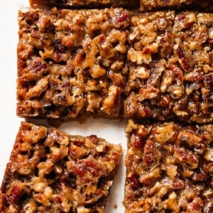 overhead view of pecan pie bars.