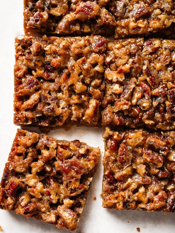 overhead view of pecan pie bars.
