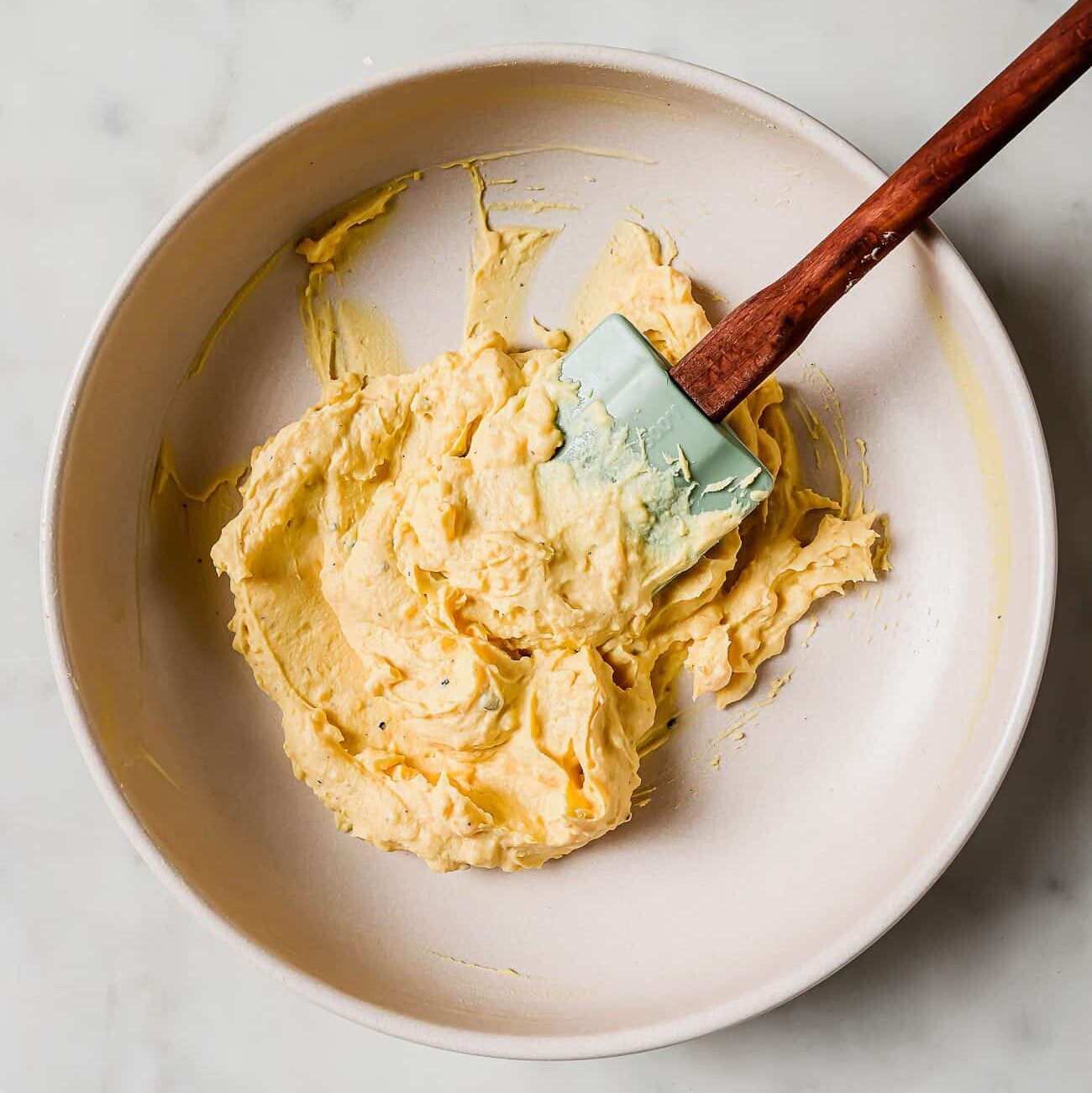 yolk mixture on a white plate