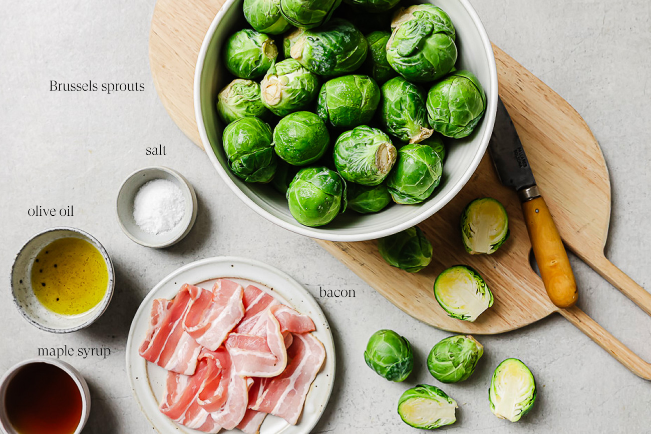 ingredients on the countertop to make brussels sprouts.