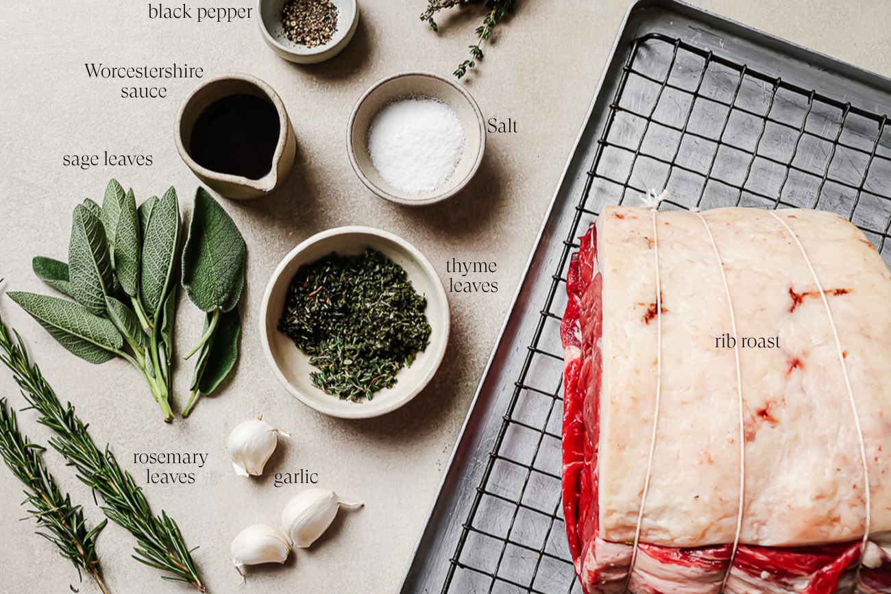ingredients to make prime rib on a countertop